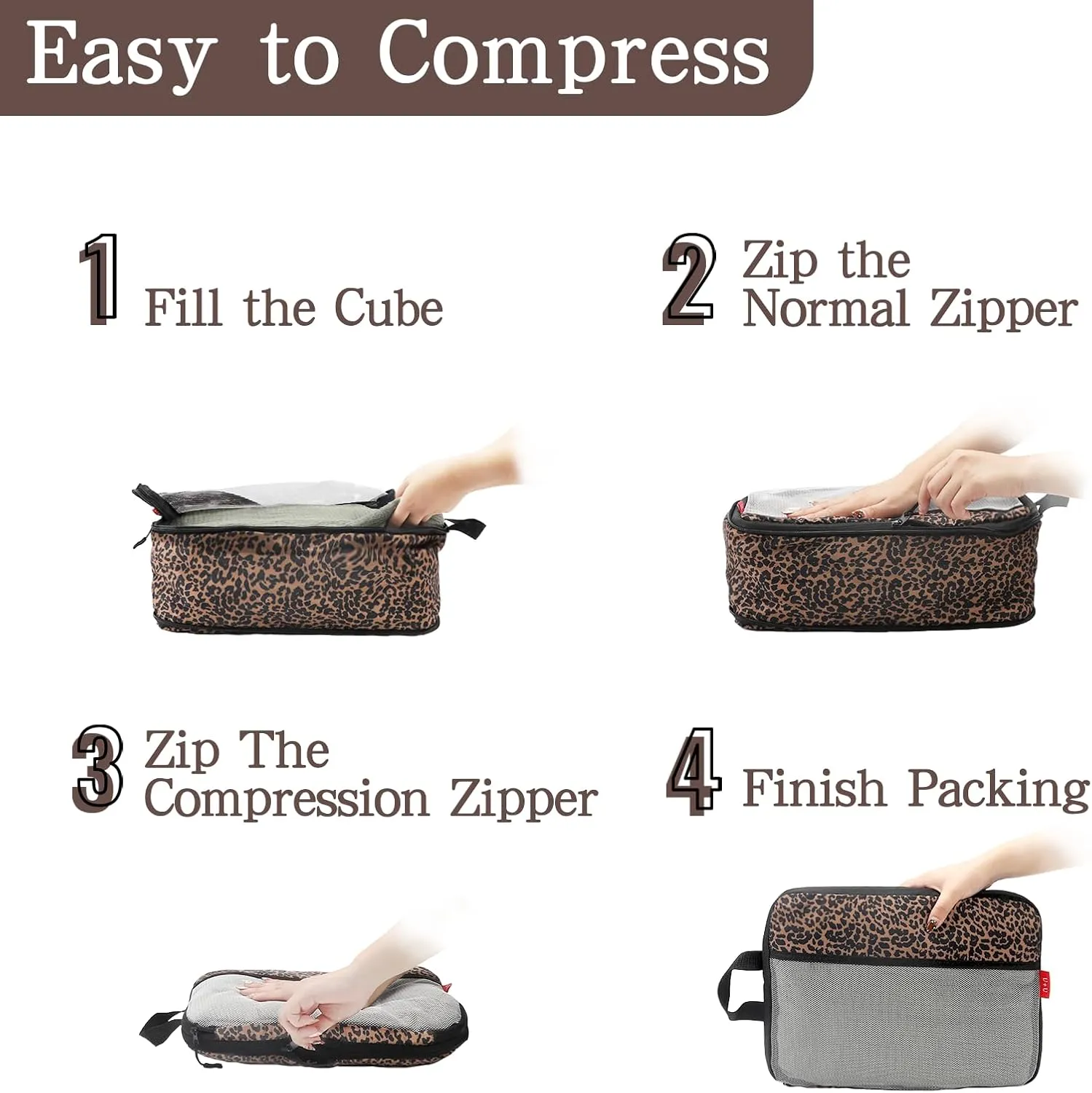 U U 6 Set Compression Packing Cubes - Ultralight Travel Organizers with Laundry Bag, Space-Saving Suitcase Organizer, Expandable Packing Cubes for Travel, Business Trip and Family Vacation (Leopard)