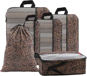 U U 6 Set Compression Packing Cubes - Ultralight Travel Organizers with Laundry Bag, Space-Saving Suitcase Organizer, Expandable Packing Cubes for Travel, Business Trip and Family Vacation (Leopard)