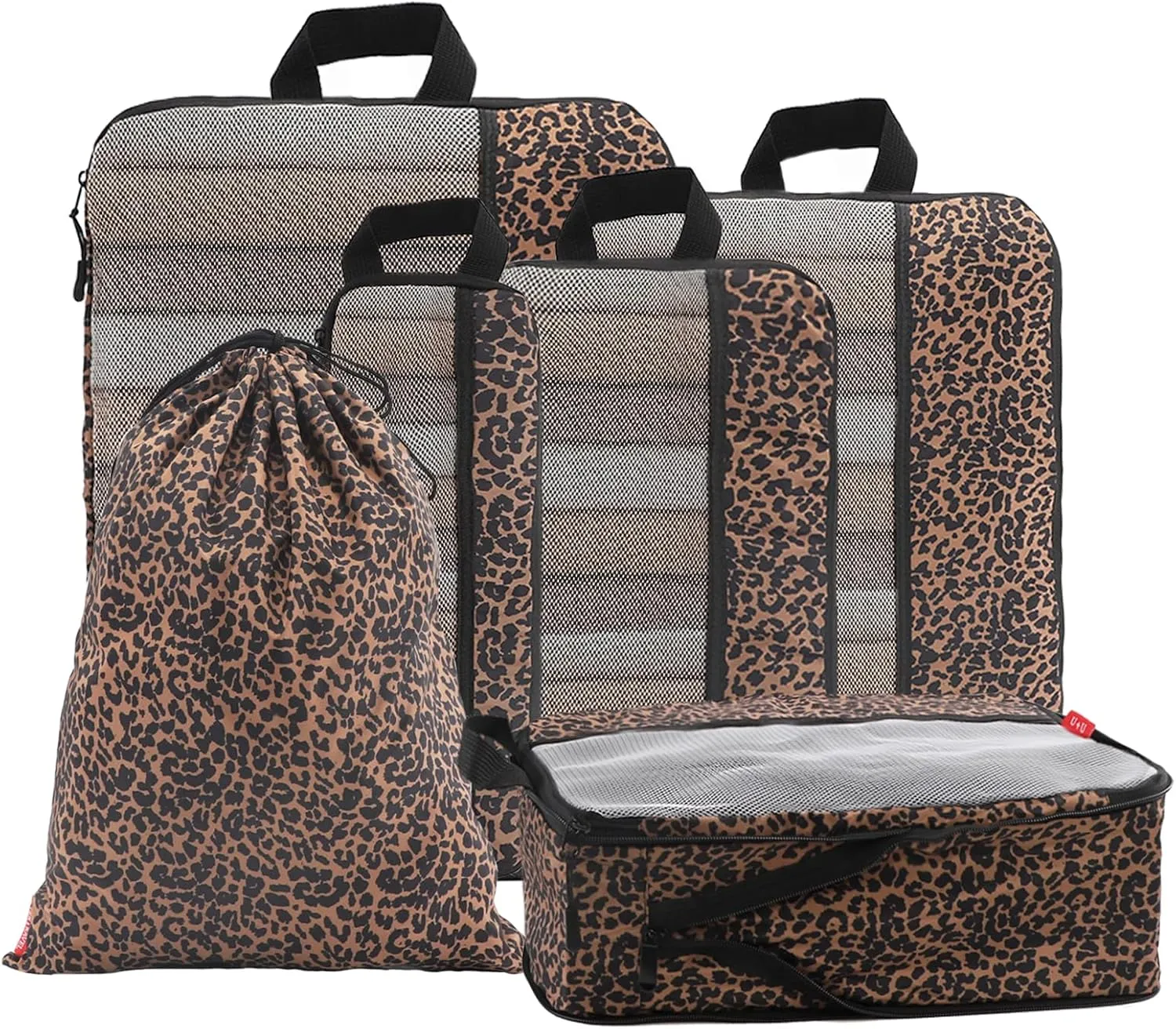 U U 6 Set Compression Packing Cubes - Ultralight Travel Organizers with Laundry Bag, Space-Saving Suitcase Organizer, Expandable Packing Cubes for Travel, Business Trip and Family Vacation (Leopard)
