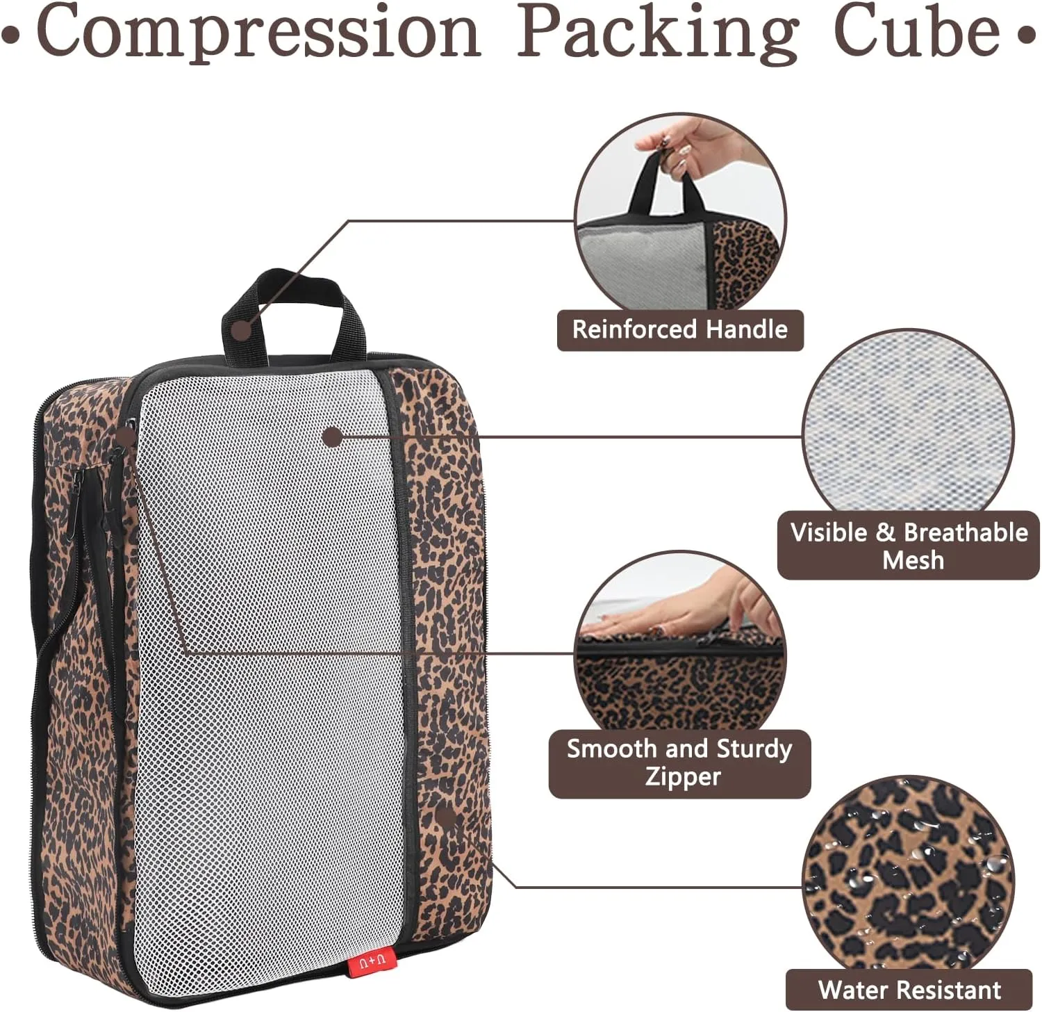 U U 6 Set Compression Packing Cubes - Ultralight Travel Organizers with Laundry Bag, Space-Saving Suitcase Organizer, Expandable Packing Cubes for Travel, Business Trip and Family Vacation (Leopard)