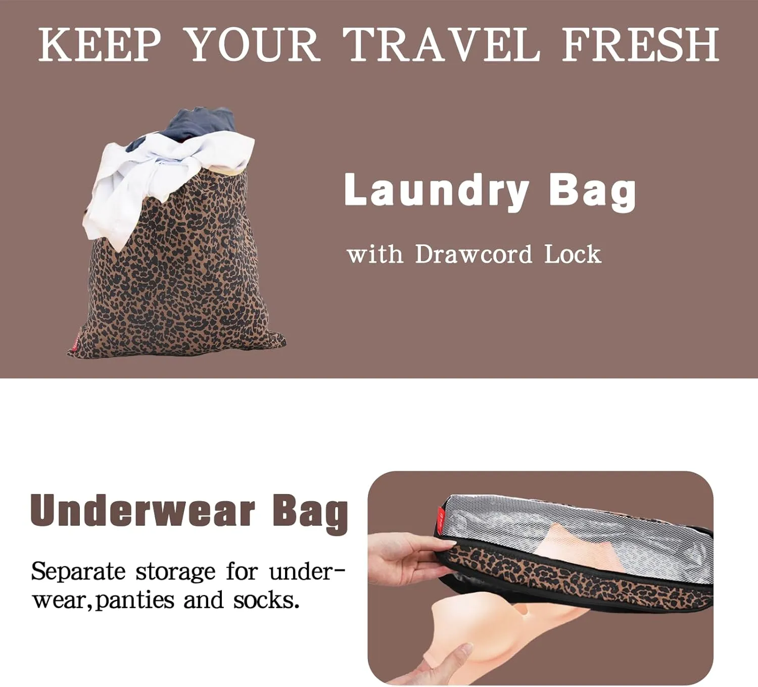 U U 6 Set Compression Packing Cubes - Ultralight Travel Organizers with Laundry Bag, Space-Saving Suitcase Organizer, Expandable Packing Cubes for Travel, Business Trip and Family Vacation (Leopard)