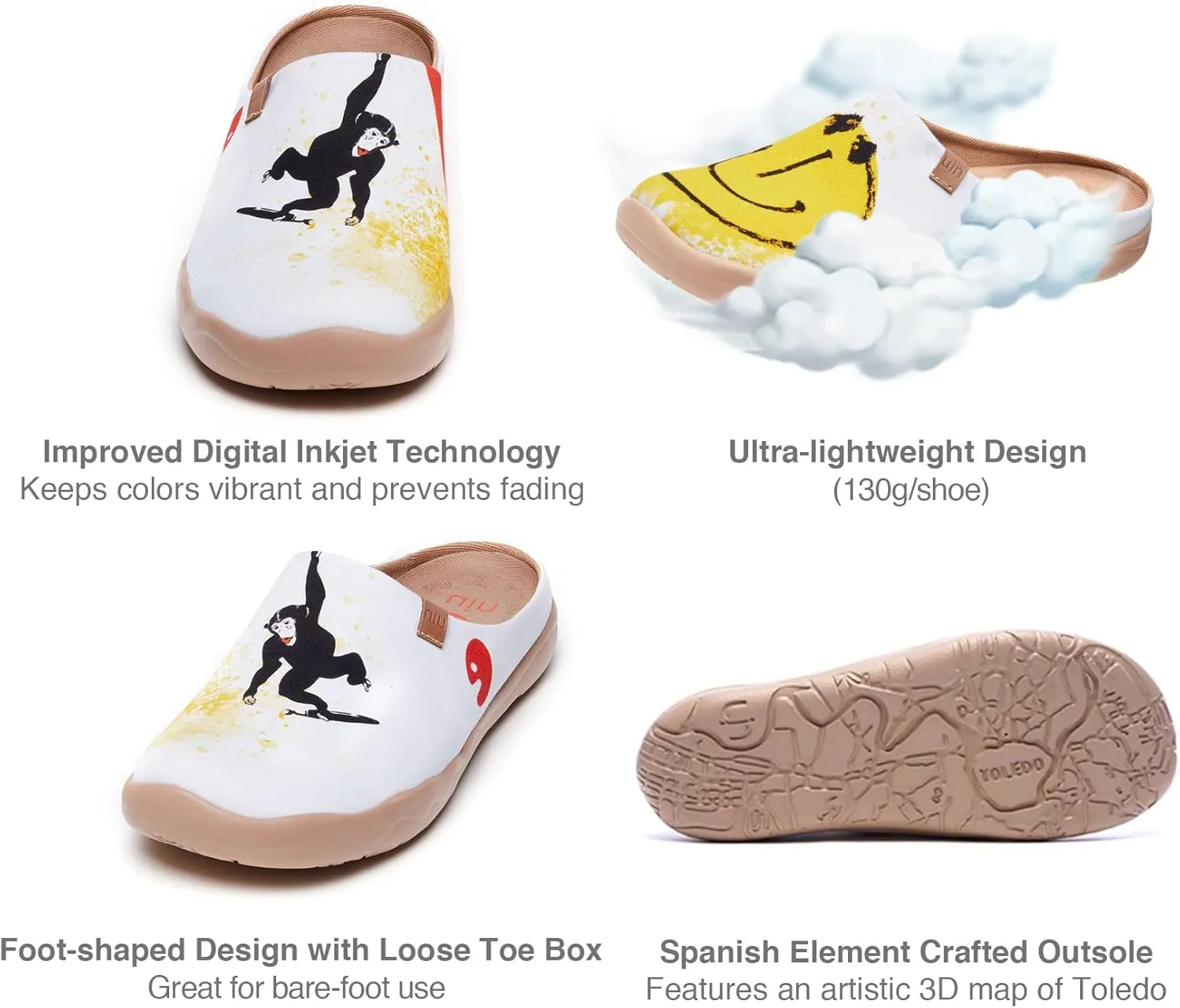 UIN Men's Painted Slipper Lightweight Comfort Mules Walking Casual Household Slip Ons Art Travel Shoes Malaga