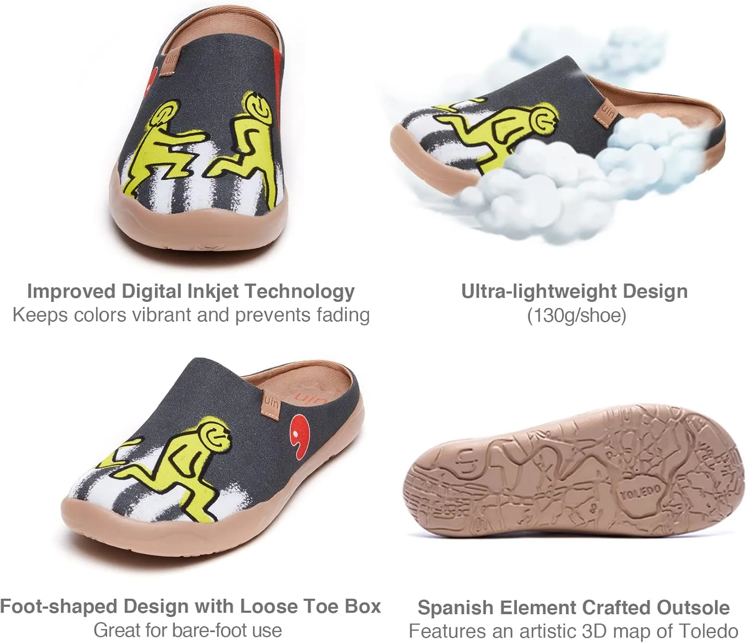 UIN Men's Painted Slipper Lightweight Comfort Mules Walking Casual Household Slip Ons Art Travel Shoes Malaga