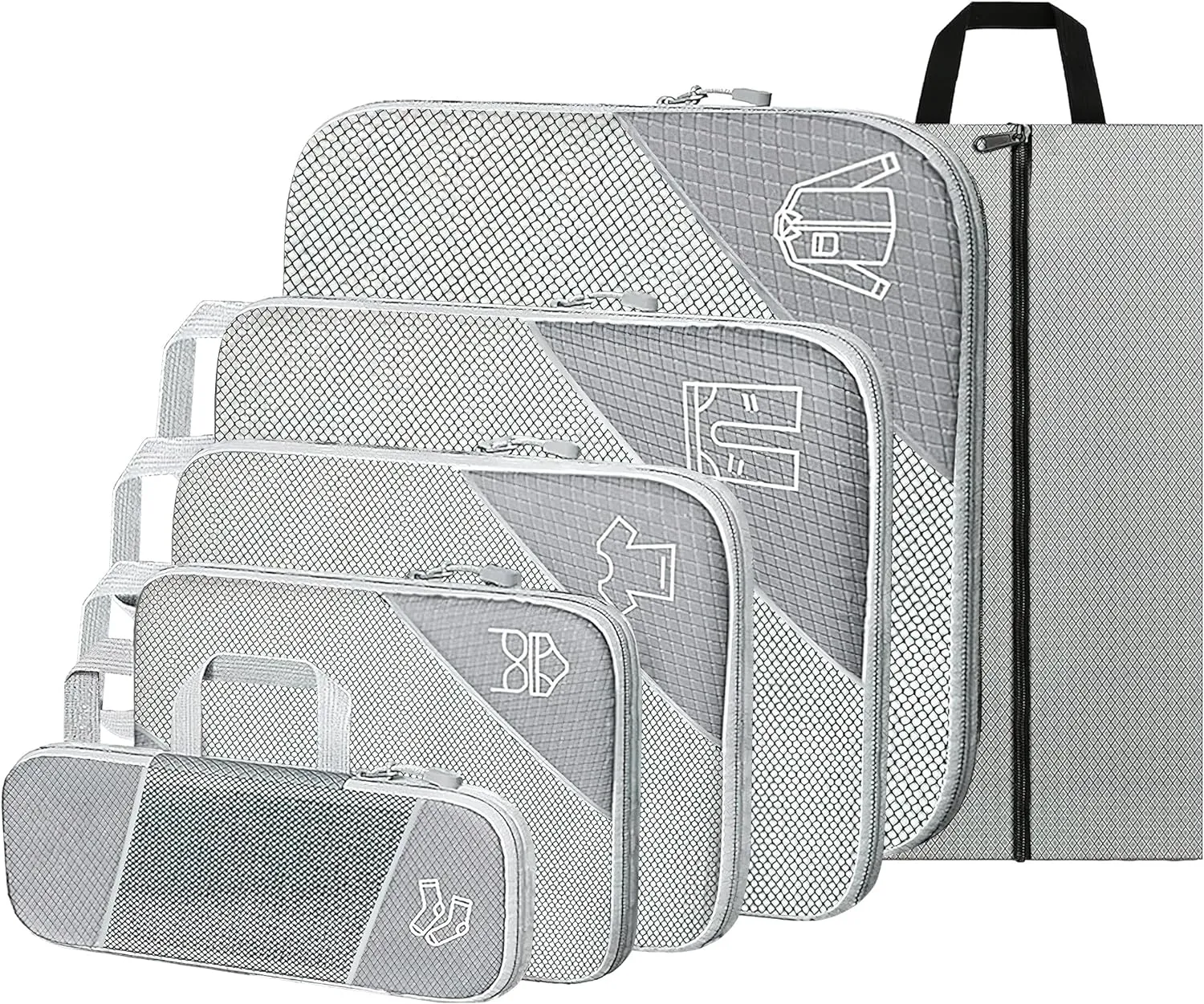 Ultralight Suitcase Organiser Bags Set - 6 Expandable Packing Cubes for Travel Essentials, Carry-on Luggage Suitcase (Grey)
