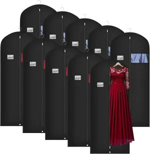 Univivi 60 Inch Lightweight Long Garment Bag for Hanging Clothes, Breathable Full Zipper Gown Dress Cover Bag with Clear Window and ID Card Holder for Suits, Long Dress, Coats -10 Pack