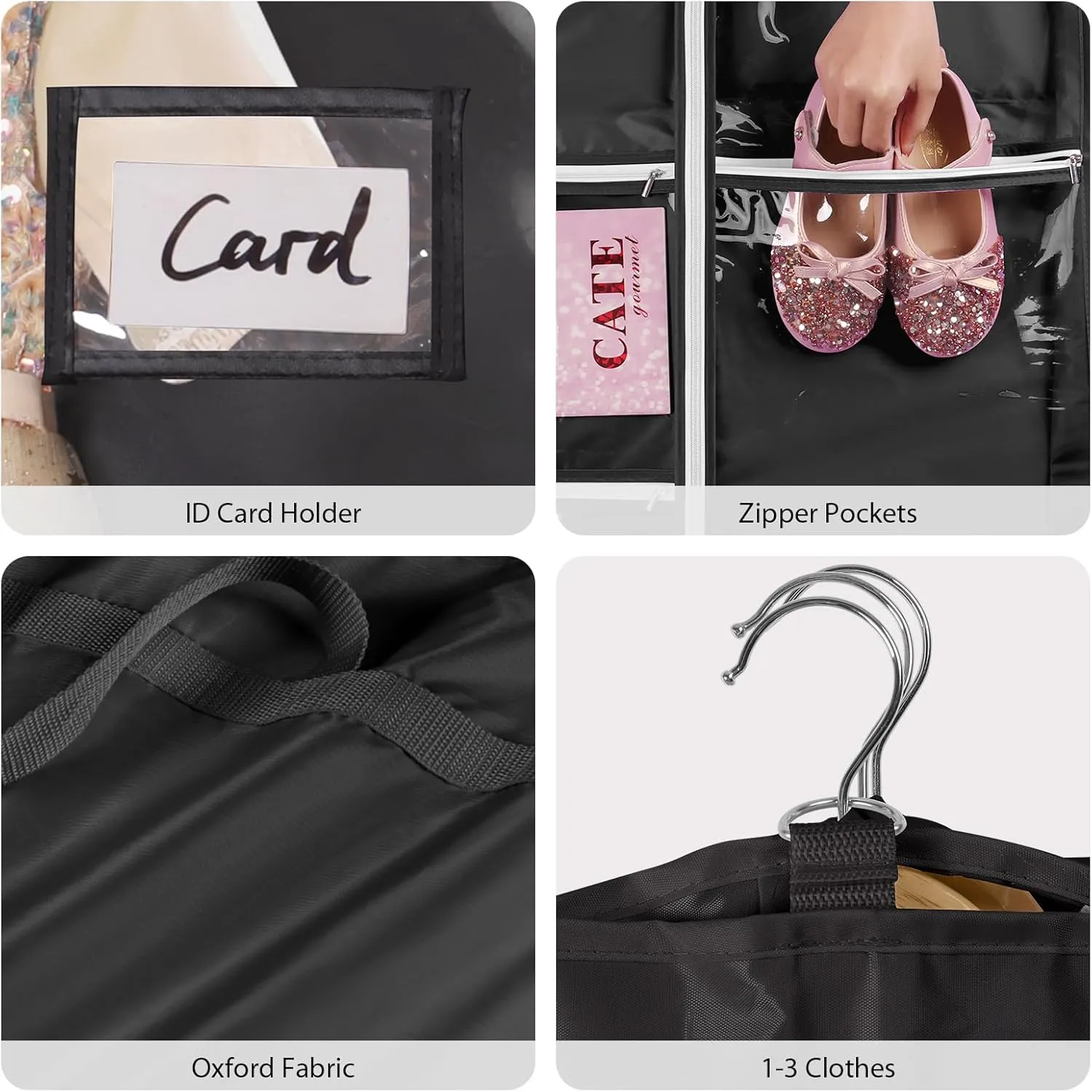 Univivi Dance Garment Bags for Dancers, 3" Gusseted Garment Bags for Dance Costumes with 5 Pockets, 40" Dance Garment Bag with Puppy Pattern for Dance Competitions and Travel (Black)