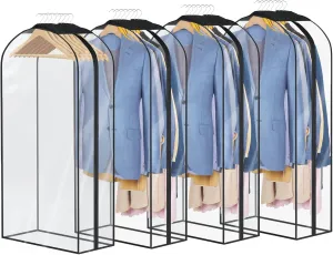 Univivi Garment Bags Garment Covers for Hanging Clothes, 10" Gusseted Clear Suit Bags for Clothes Storage, Garment Bag for Closet Storage, 40", 4-Pack