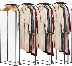 Univivi Garment Bags Garment Covers for Hanging Clothes, 10" Gusseted Clear Suit Bags for Clothes Storage, Garment Bag for Closet Storage, 60", 4-Pack