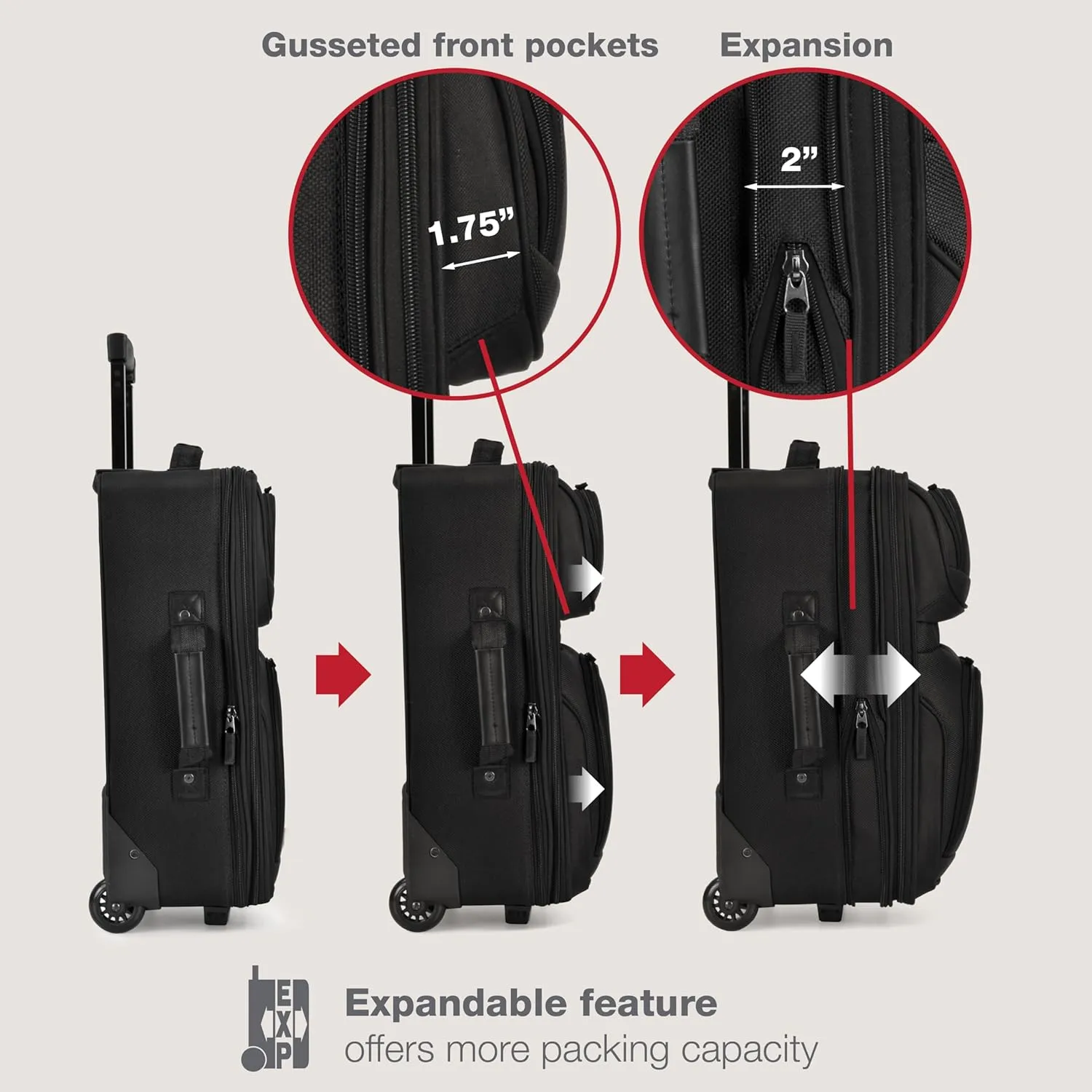 U.S. Traveler Lightweight Rolling 20" Carry On Luggage Softside Suitcase, Black, 2 Wheel-2 Piece