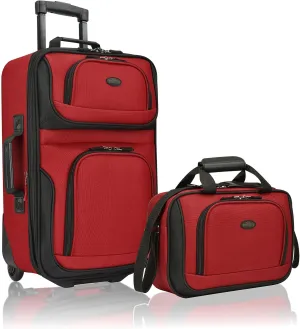 U.S. Traveler Lightweight Rolling 20" Carry On Luggage Softside Suitcase, Red, 2 Wheel-2 Piece
