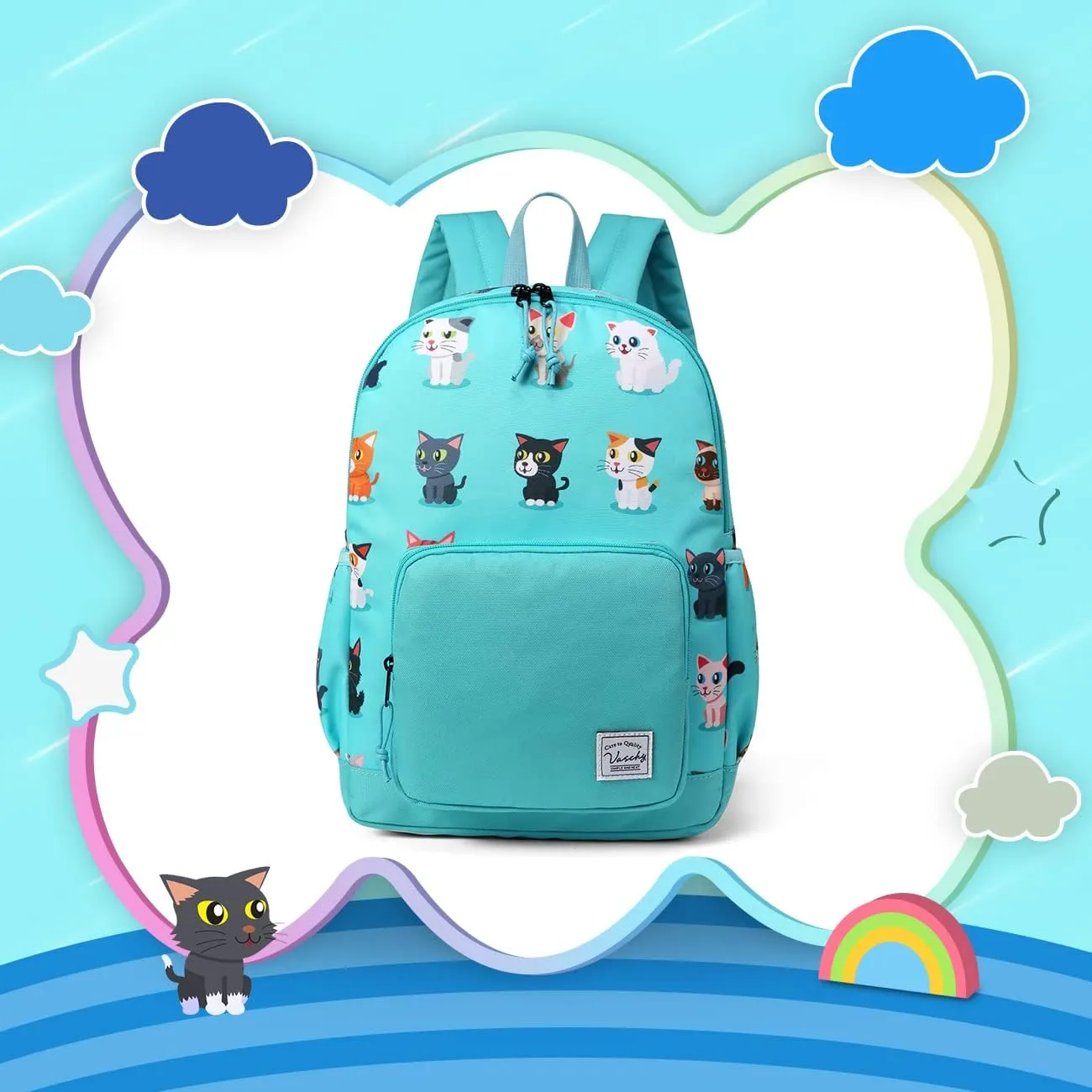 VASCHY Kids backpacks, Cute Lightweight Water Resistant Preschool Backpack for Boys and Girls Chest Strap