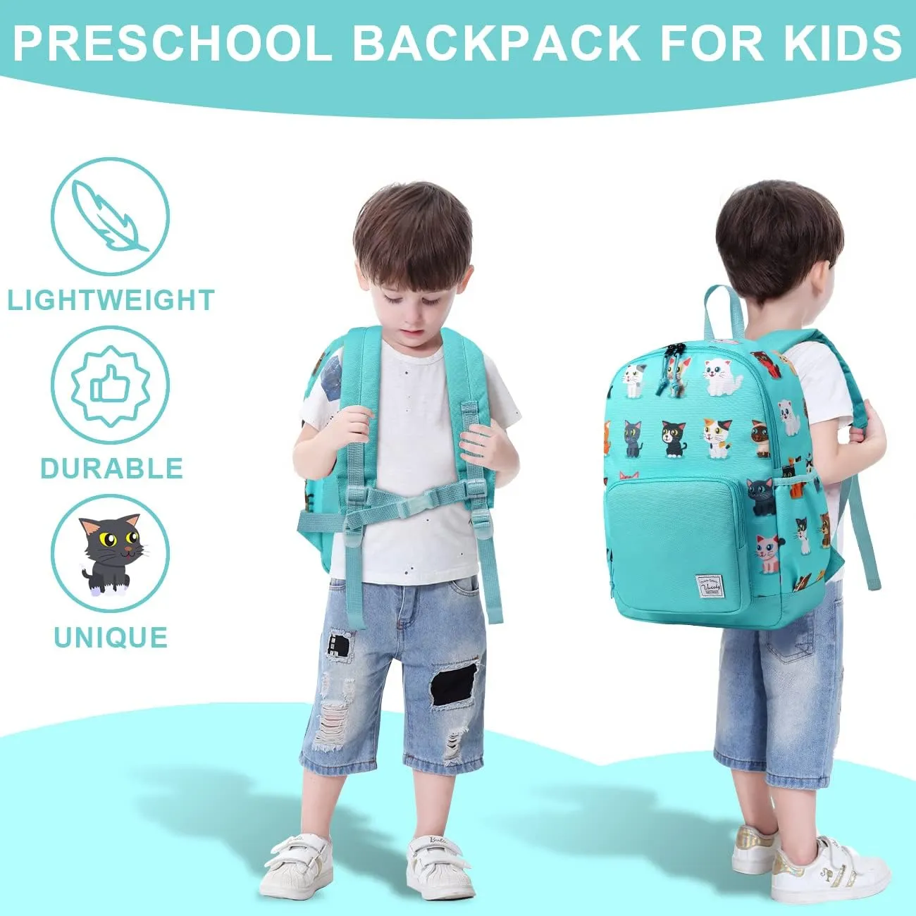 VASCHY Kids backpacks, Cute Lightweight Water Resistant Preschool Backpack for Boys and Girls Chest Strap