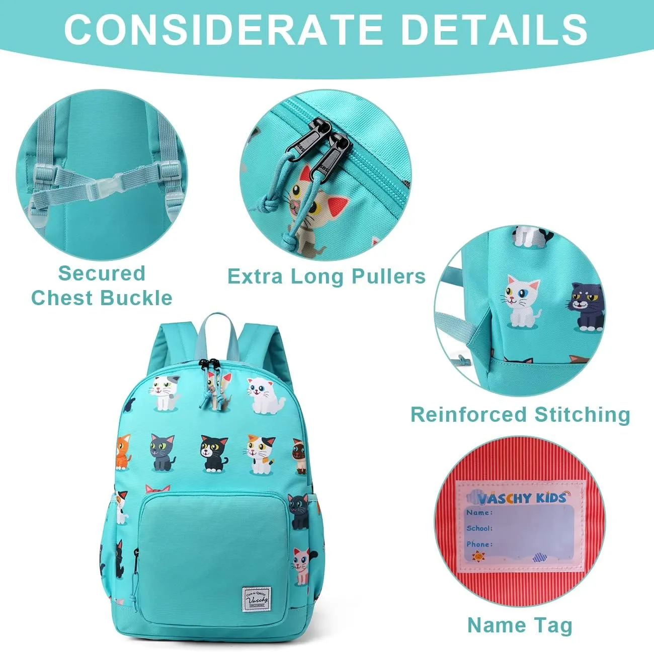 VASCHY Kids backpacks, Cute Lightweight Water Resistant Preschool Backpack for Boys and Girls Chest Strap