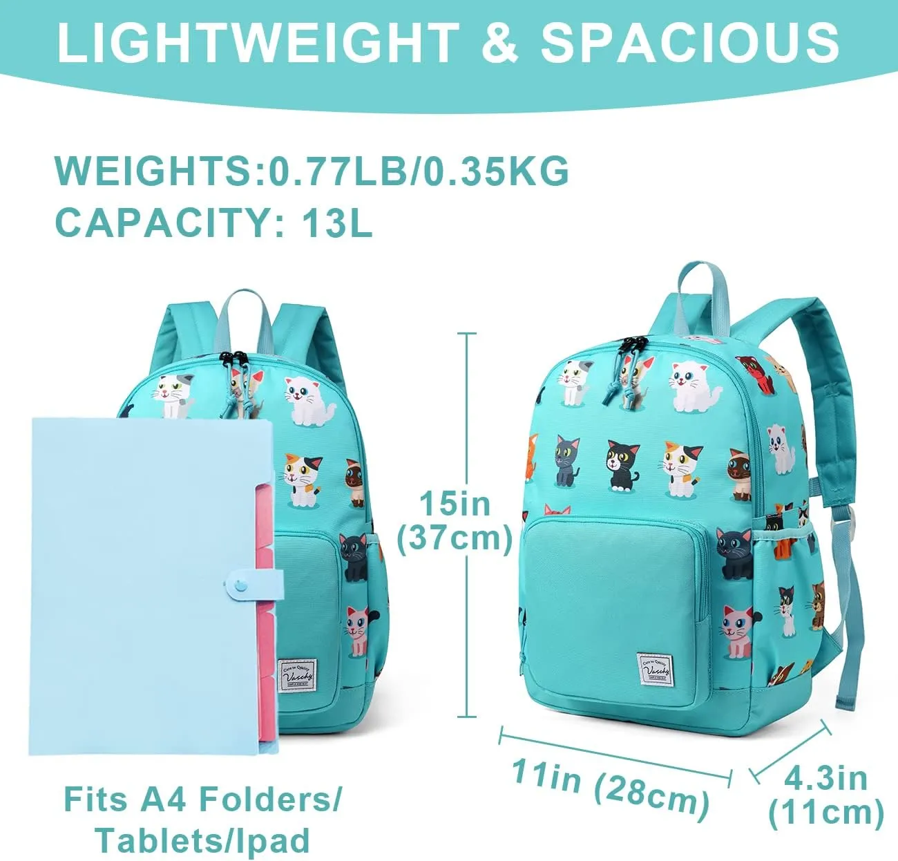 VASCHY Kids backpacks, Cute Lightweight Water Resistant Preschool Backpack for Boys and Girls Chest Strap