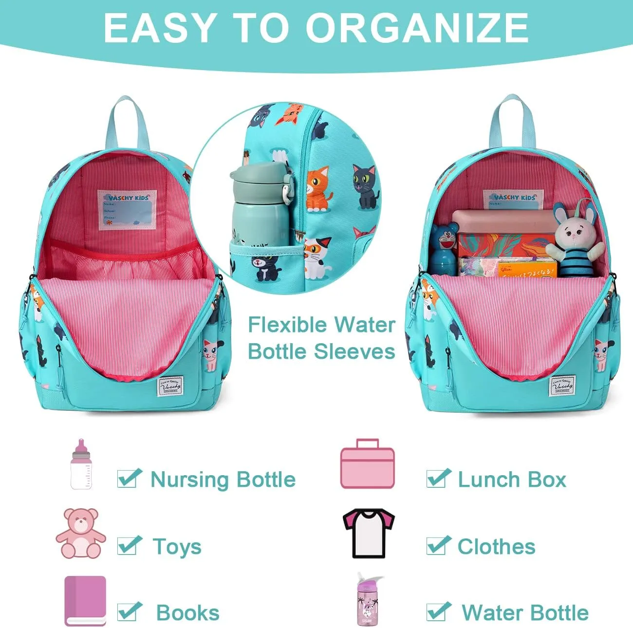 VASCHY Kids backpacks, Cute Lightweight Water Resistant Preschool Backpack for Boys and Girls Chest Strap