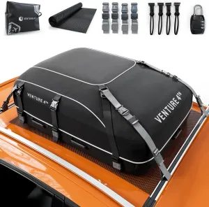 VENTURE 4TH Rooftop Cargo Carrier - 21 Cubic Feet Waterproof Car Roof Cargo Bag with Tie-Down & Compression Straps, Fits Most Vehicles with or Without Roof Racks, Sidebars & Crossbars