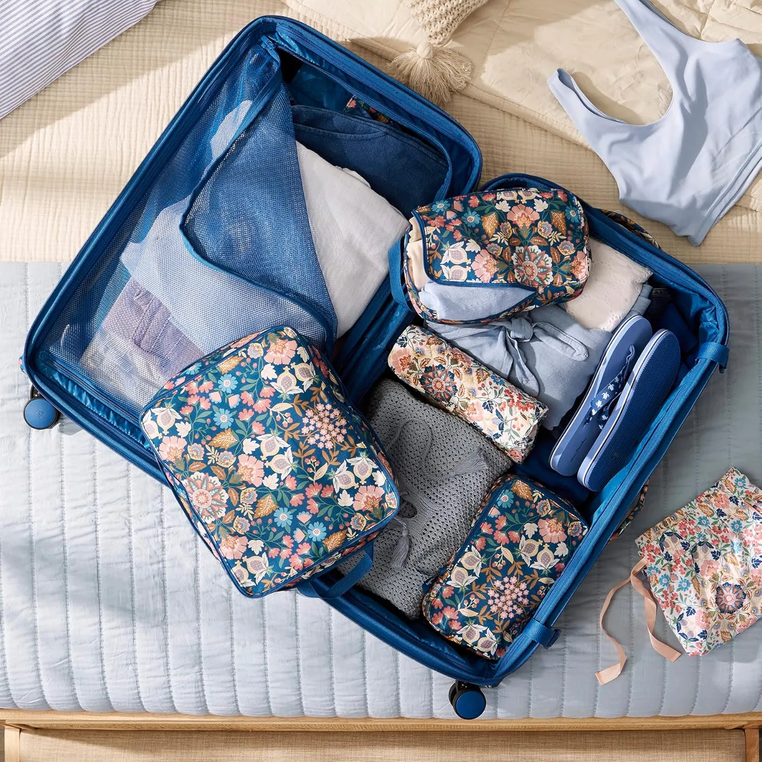 Vera Bradley Women's Compression Packing Cube 3-Piece Set Travel Accessory, Botanical Ditsy, One Size