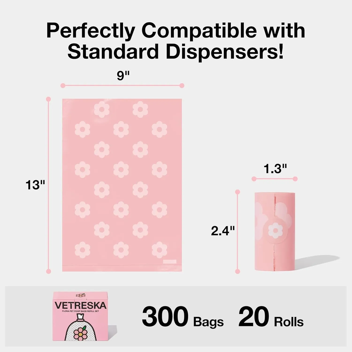 VETRESKA Dog Poop Bags Lavender Scented Pet Waste Bags Leak Proof & Extra Thick Waste Bags for Dog Walking and Cat Litter 300 Counts 20 Refill Rolls 9 * 13 inches