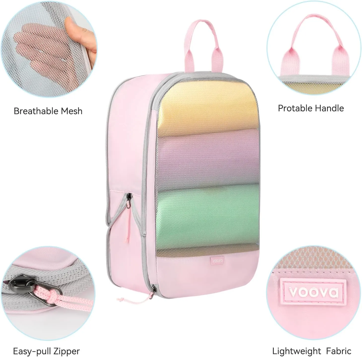 Voova 6 Set Compression Packing Cubes, Travel Accessories Expandable Packing Organizer Bags Set for Carry on Suitcase, Durable Luggage Packing Cubes for Travel Essentials, Pink