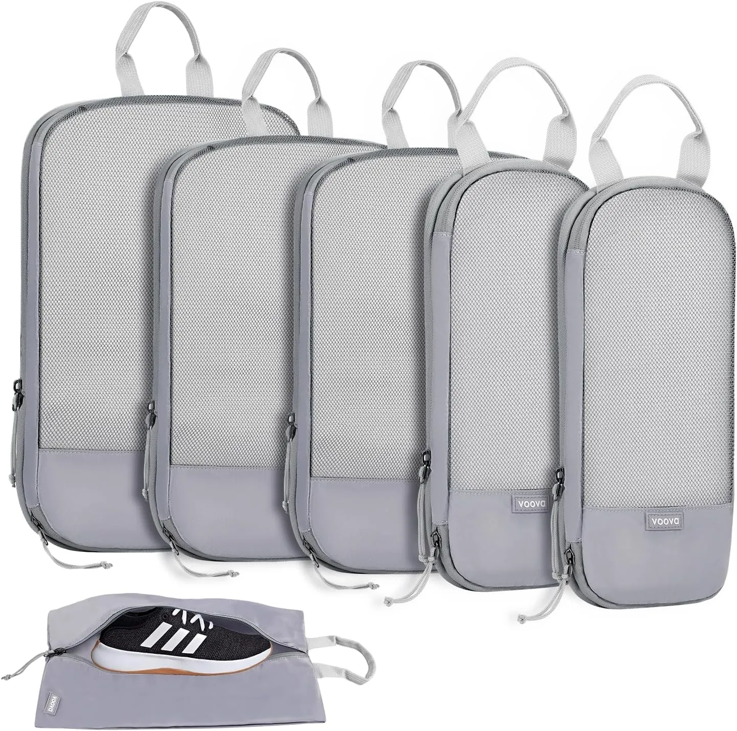 Voova 6 Set Compression Packing Cubes, Travel Accessories Expandable Packing Organizer Bags Set for Carry on Suitcase, Durable Luggage Packing Cubes for Travel Essentials,Grey