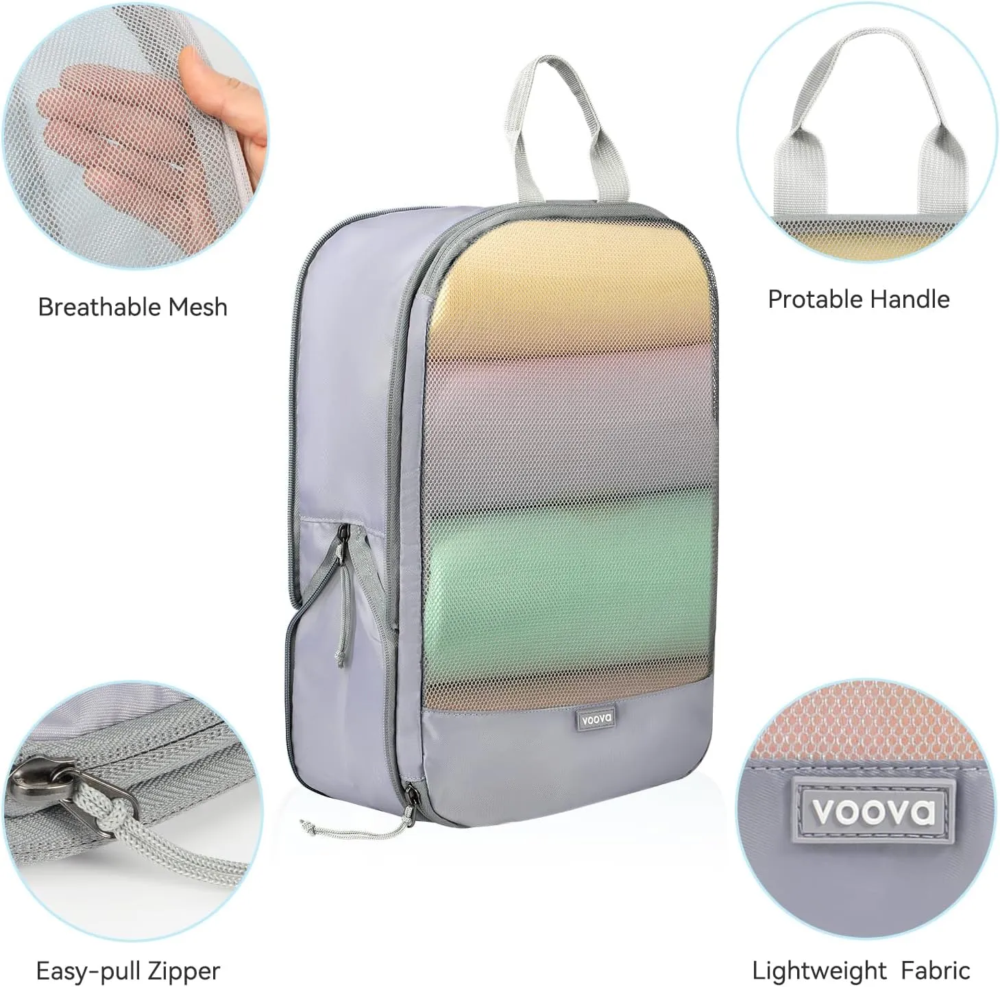 Voova 6 Set Compression Packing Cubes, Travel Accessories Expandable Packing Organizer Bags Set for Carry on Suitcase, Durable Luggage Packing Cubes for Travel Essentials,Grey