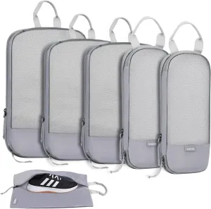 Voova 6 Set Compression Packing Cubes, Travel Accessories Expandable Packing Organizer Bags Set for Carry on Suitcase, Durable Luggage Packing Cubes for Travel Essentials,Grey