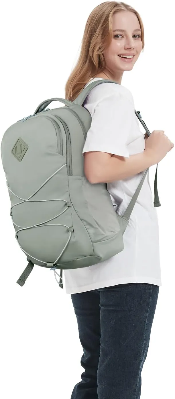 WANDF 15.6-Inch Laptop Backpack for Women Men Airline Approved Water Resistant Lightweight Travel Bag Casual Backpack for Weekender Business with Whistle Buckle & Elastic Strap (Green)