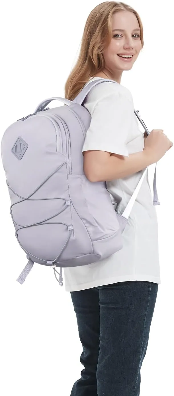 WANDF 15.6-Inch Laptop Backpack for Women Men Airline Approved Water Resistant Lightweight Travel Bag Casual Backpack for Weekender Business with Whistle Buckle & Elastic Strap (Grey)