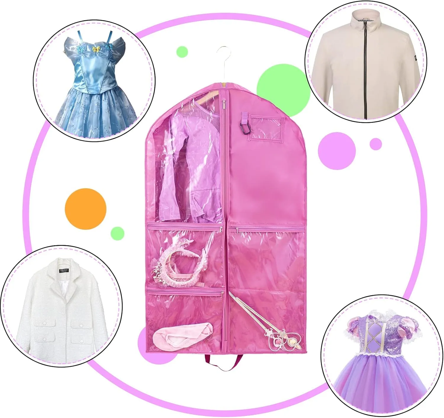 Waterproof Hanging Garment Bag,2 Pack 40 inch Garment Bags for Hanging Clothes,Garment Bags for Travel Storage,Dance Clothes Bag,Kids Garment Bag for Dance Costumes,Sports,Skating,Theatre,Beauty