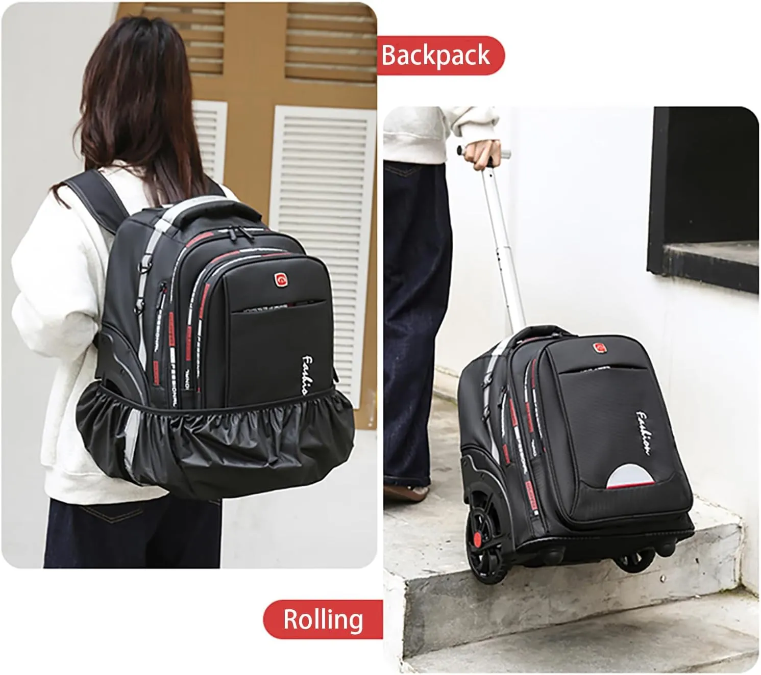 Waterproof Rolling Backpack for Women and Men, Laptop Backpack with Wheels for Adults, Carry on Backpack with Large Wheels for Travel and Business Commuter (Blue, 22inch)