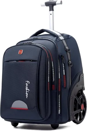 Waterproof Rolling Backpack for Women and Men, Laptop Backpack with Wheels for Adults, Carry on Backpack with Large Wheels for Travel and Business Commuter (Blue, 22inch)