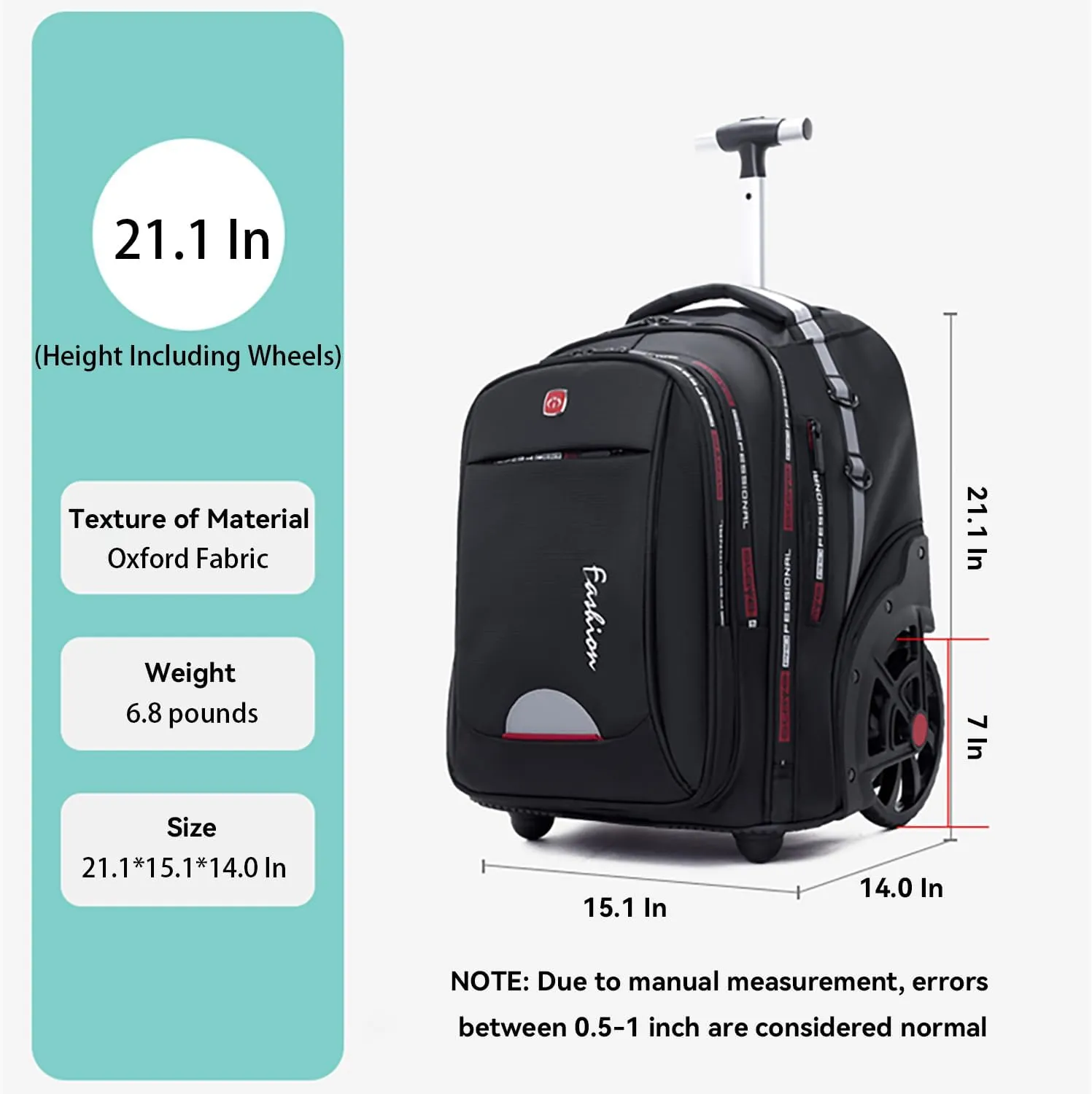 Waterproof Rolling Backpack for Women and Men, Laptop Backpack with Wheels for Adults, Carry on Backpack with Large Wheels for Travel and Business Commuter (Blue, 22inch)