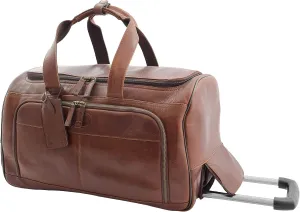 Wheeled Holdall Genuine Brown Leather Telescopic Handle Travel Duffle Ozwald
