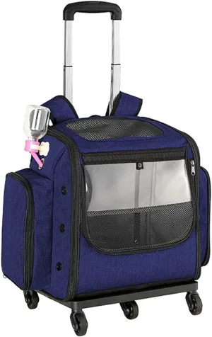 Wheeled Pet Travel Carrier Backpack, Pet Cat Carrier Backpack Foldable Pet Carrier for Small Dogs and Cats with Foldable Bowl, Cat Litter Box
