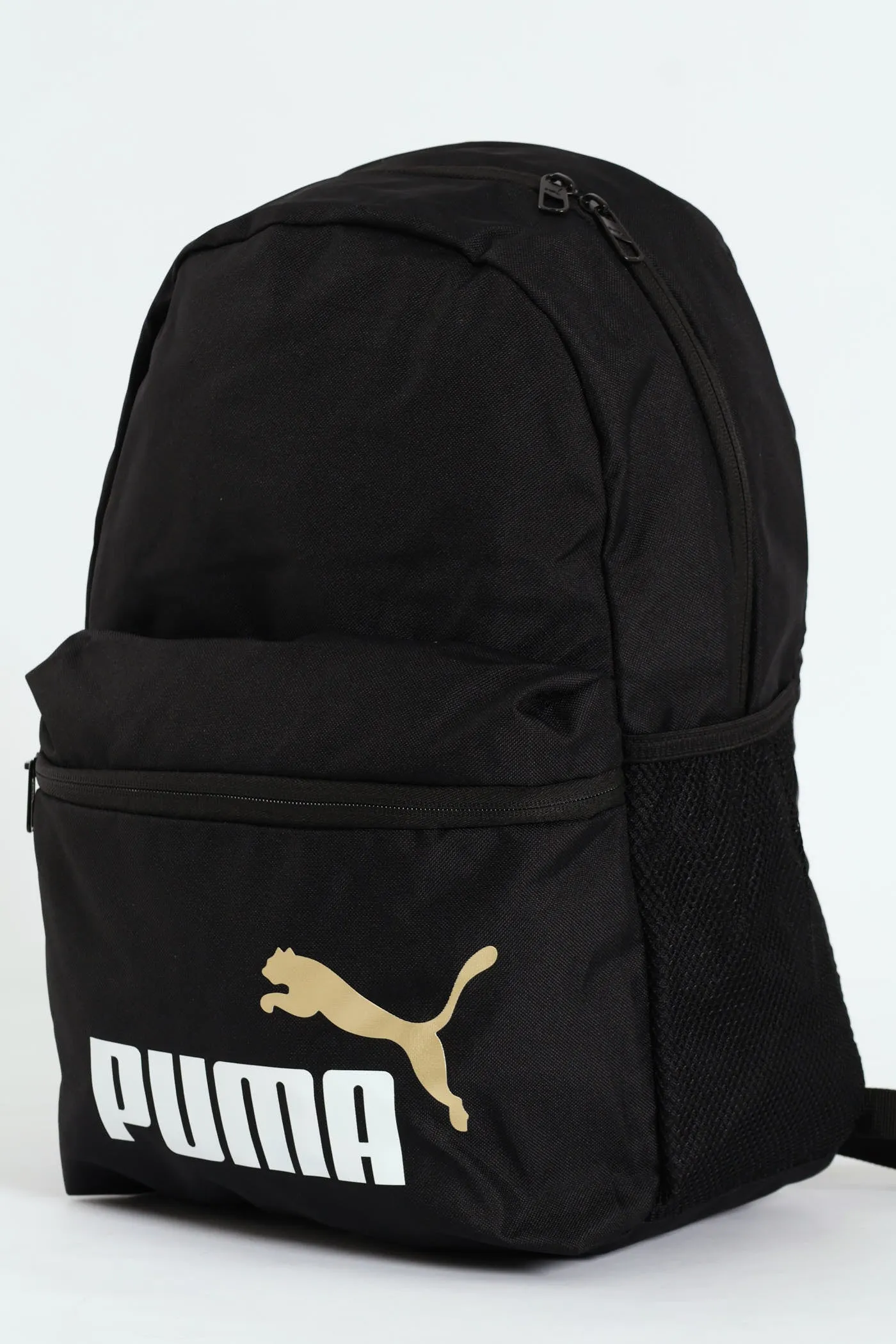 White Print & Gold Cat Bag - Black