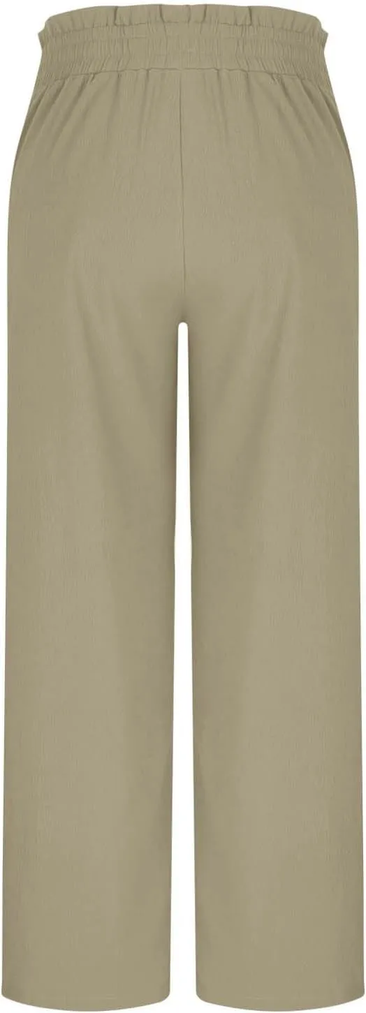 Wide Leg Pants for Women Elastic High Waist Elastic Waist Paperbag Pants Casual Loose Trousers with Pockets