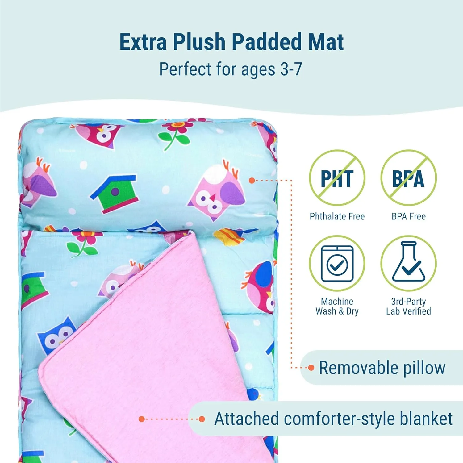 Wildkin Kids Original Nap Mat – Cozy Kids Sleep Mat with Pillow, ideal for School & Travel