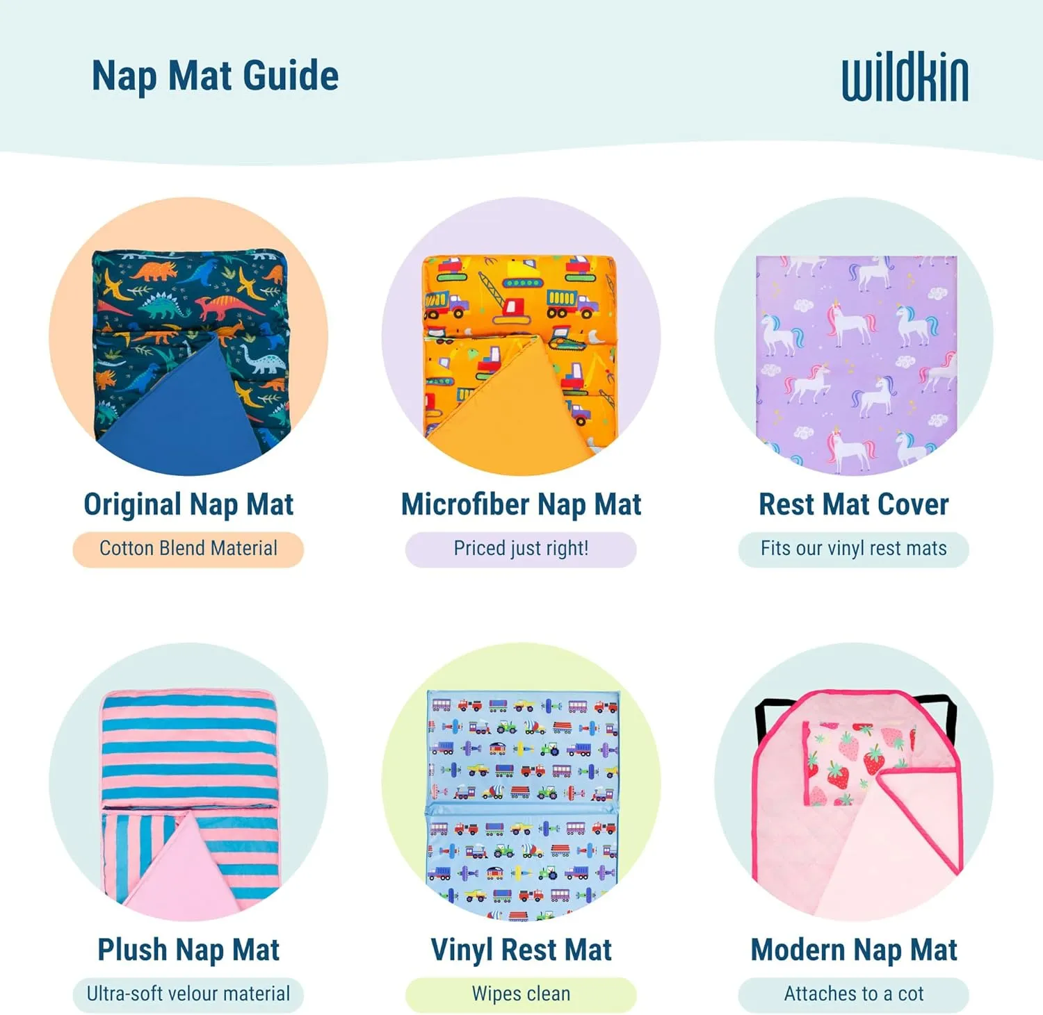Wildkin Kids Original Nap Mat – Cozy Kids Sleep Mat with Pillow, ideal for School & Travel