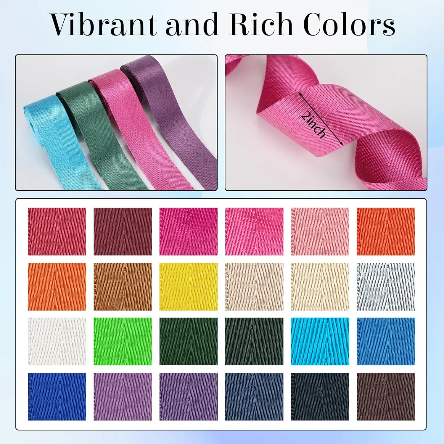 Windyun 24 Rolls Nylon Webbing 1/1.5/2 Inch Wide Heavyweight Nylon Strap 3.3 Yard 24 Colors Webbing Strap DIY Craft Gear Repair, Pet Collars, Pet Leash, Backpack, Gardening