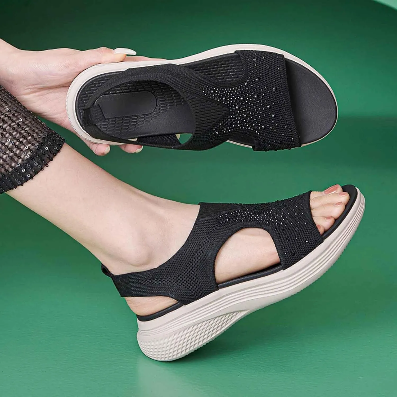 Women's Comfortable Open Toe Sandals For Casual Wear Travel Beach Wedding Slip On Flat Shoes Lightweight