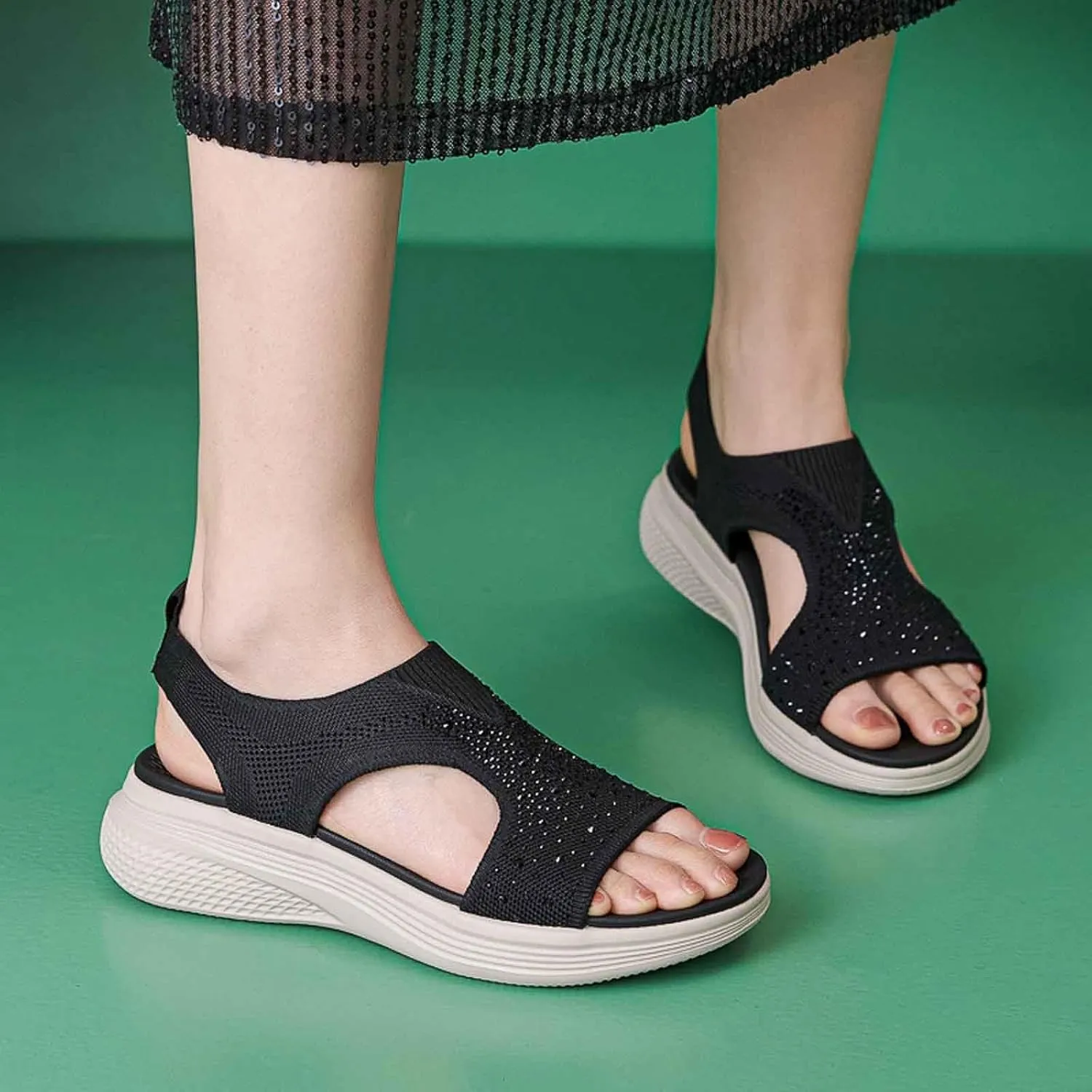 Women's Comfortable Open Toe Sandals For Casual Wear Travel Beach Wedding Slip On Flat Shoes Lightweight