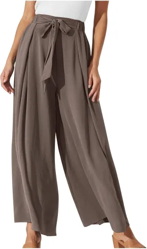 Women's Palazzo Pants Summer Stylish Casual High Waisted Cotton Linen Trousers Loose Pleated Wide Leg Paperbag Slacks
