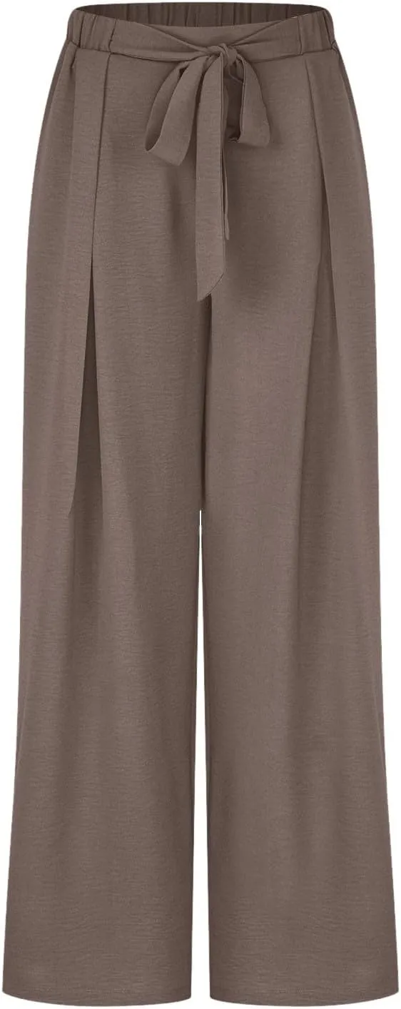 Women's Palazzo Pants Summer Stylish Casual High Waisted Cotton Linen Trousers Loose Pleated Wide Leg Paperbag Slacks