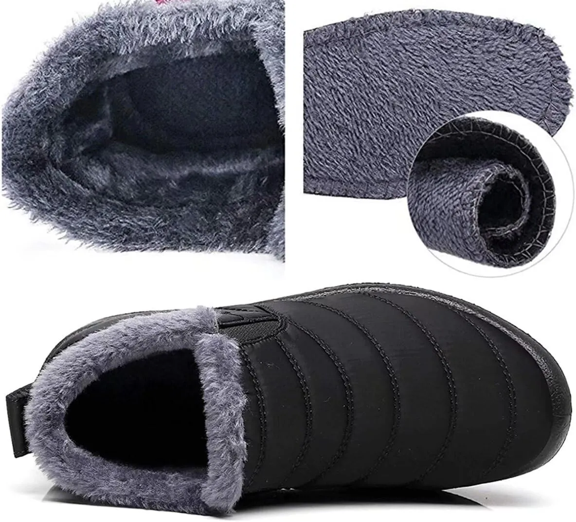 Women's Winter Snow Boots Ankle Booties Slip-Ons Shoes Lightweight Waterproof Warm Fur Lining