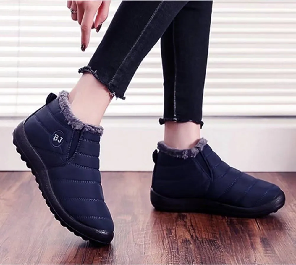 Women's Winter Snow Boots Ankle Booties Slip-Ons Shoes Lightweight Waterproof Warm Fur Lining