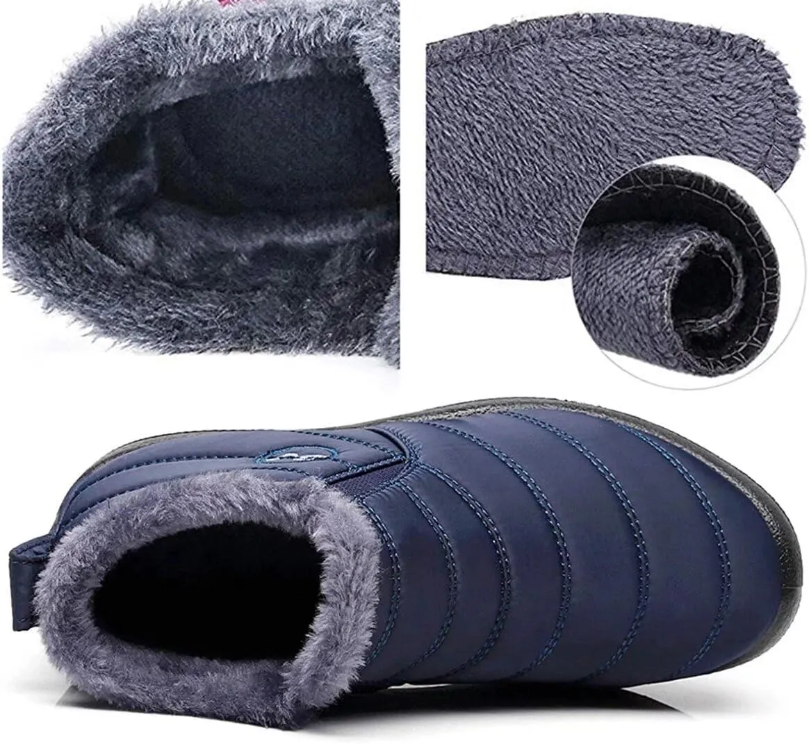 Women's Winter Snow Boots Ankle Booties Slip-Ons Shoes Lightweight Waterproof Warm Fur Lining