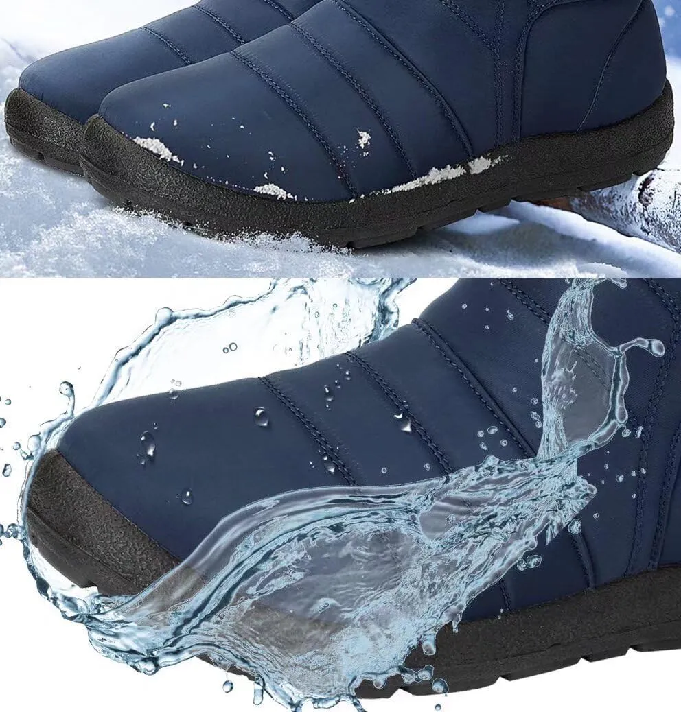 Women's Winter Snow Boots Ankle Booties Slip-Ons Shoes Lightweight Waterproof Warm Fur Lining