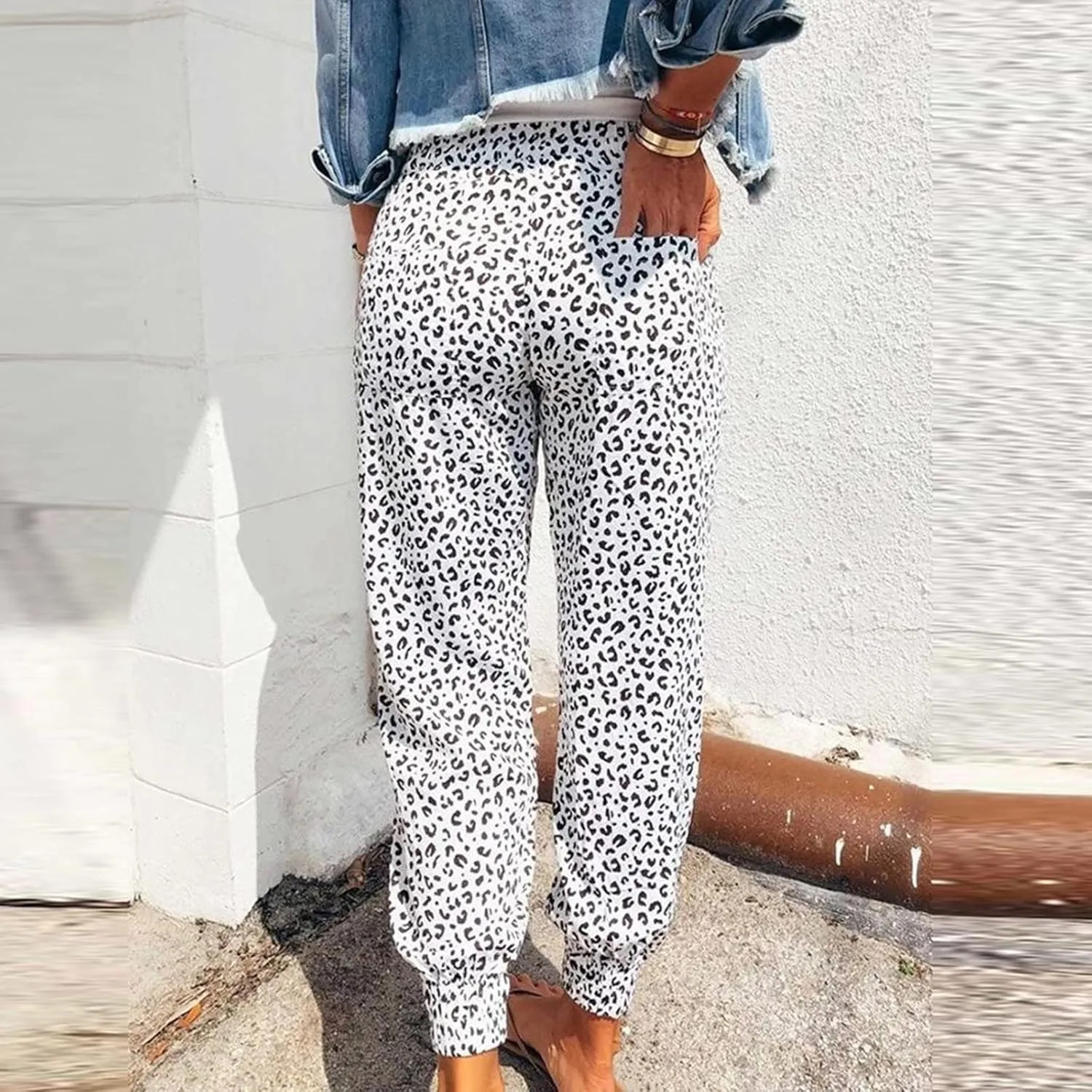 yardsong Leopard Printed Pants for Women Plus Size Drawstring High Waisted Jogger Pants Casual Loose Trousers with Pockets