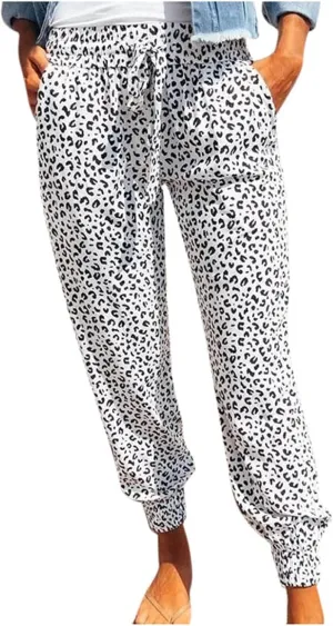 yardsong Leopard Printed Pants for Women Plus Size Drawstring High Waisted Jogger Pants Casual Loose Trousers with Pockets