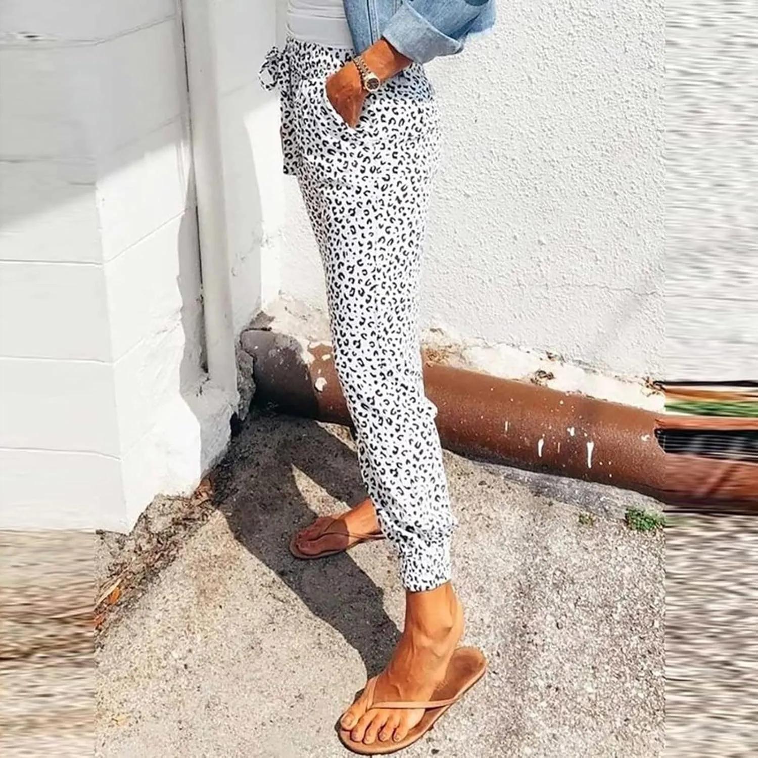 yardsong Leopard Printed Pants for Women Plus Size Drawstring High Waisted Jogger Pants Casual Loose Trousers with Pockets